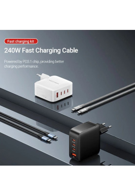 Зарядний пристрій 4xUSB 140W (3xUSB-C+USB-A) PD3.1/QC3.0/GaN White Vention