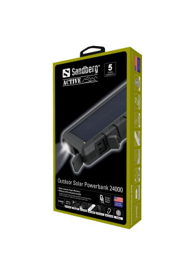 УМБ сонячна Sandberg Outdoor 24000 mAh, USB, Type-C OUT QC 3.0, LED ліхтар