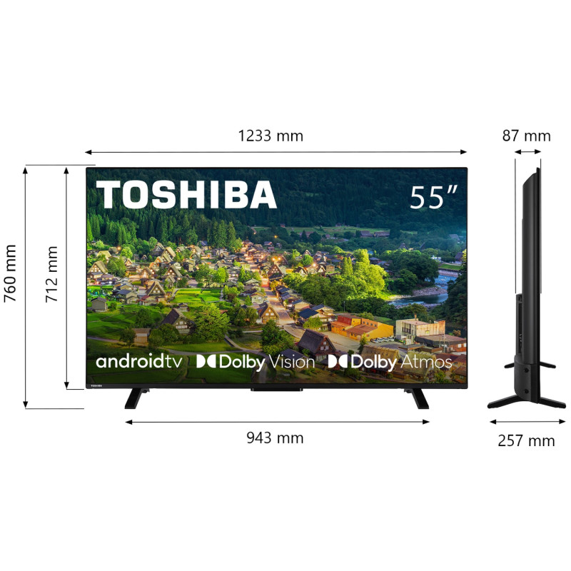 TV 55 Toshiba 55UA2363DG UHD/LED/T2/Android 11/2 x 10W/Dolby Digital/HDMI/Wi-Fi/VESA 200 x 200 M4/Bl
