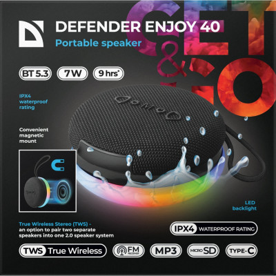 Акустична система 1.0 Defender Enjoy 40 7Вт Magnet/BT/IPX4/FM/TF/TWS