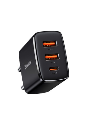 Зарядний пристрій 3xUSB 30W (USB-C+USB-A) Чорний Baseus