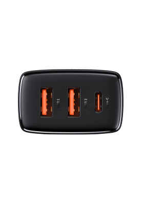 Зарядний пристрій 3xUSB 30W (USB-C+USB-A) Чорний Baseus