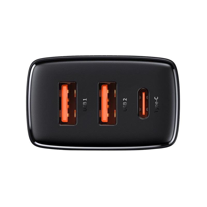 Зарядний пристрій 3xUSB 30W (USB-C+USB-A) Чорний Baseus
