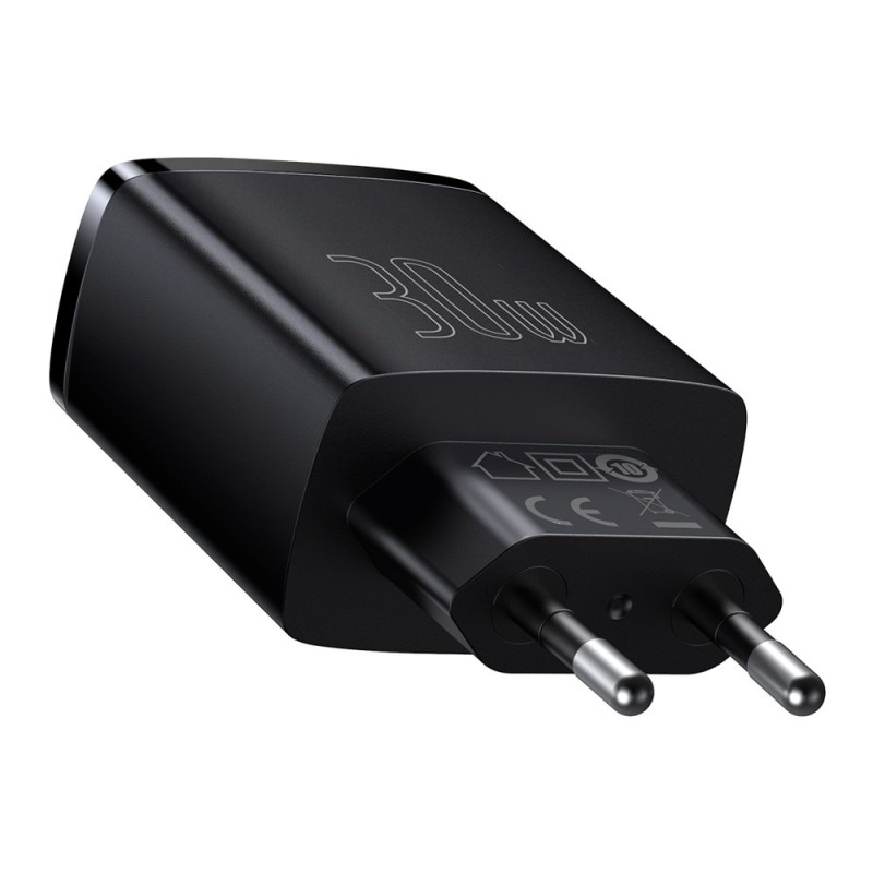 Зарядний пристрій 3xUSB 30W (USB-C+USB-A) Чорний Baseus