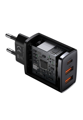 Зарядний пристрій 3xUSB 30W (USB-C+USB-A) Чорний Baseus
