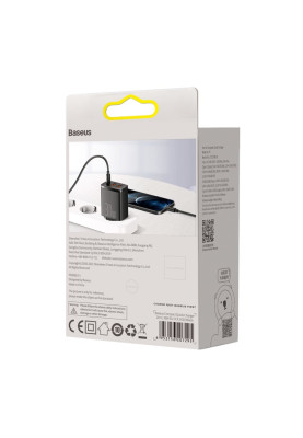 Зарядний пристрій 3xUSB 30W (USB-C+USB-A) Чорний Baseus