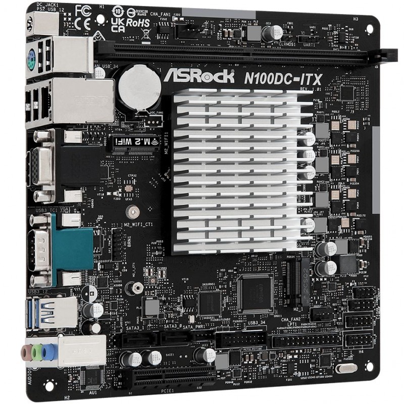 ASRock N100DC-ITX (Quad-Core N100 3.4GHz, 1xDDR4 DIMM, VGA/HDMI, 1*PCIe, 2xSATA3, M.2, GLan, miniITX