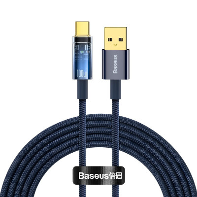 Кабель USB 2.0 AM-Type-C M, 2 м, 5A, (100W) Explorer Series Auto Power-Off CATS000303 Baseus Синій