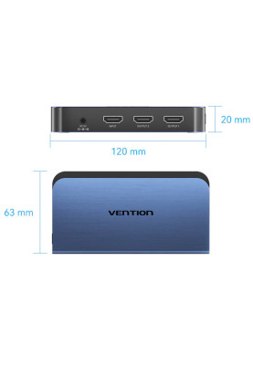 Сплітер HDMI 2.0 UHD 4K 60Hz 3D, HDCP 1x2 ports Blue Aluminum Alloy Vention