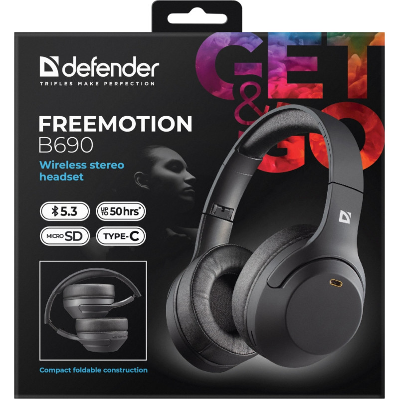 Гарнітура Defender FreeMotion B690, Bluetooth+3,5мм, Black