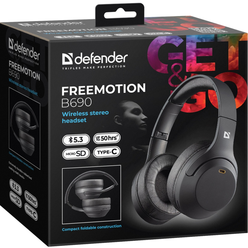 Гарнітура Defender FreeMotion B690, Bluetooth+3,5мм, Black