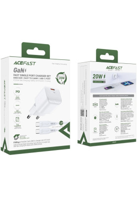 Зарядний пристрій USB-C 20W Gan A73 mini + USB-C cable Fast Charger White Acefast