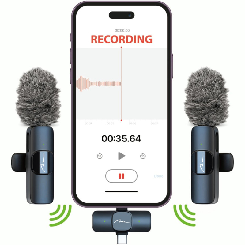 Бездротовий петличний мікрофон Media-Tech USB-C/Lightning 2-Pack Micro-Mic Duo MT416  Black