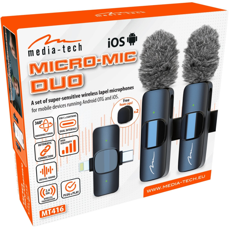 Бездротовий петличний мікрофон Media-Tech USB-C/Lightning 2-Pack Micro-Mic Duo MT416  Black