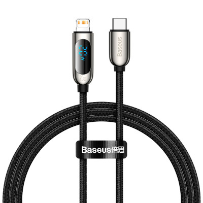 Кабель USB3.1 Type-C M-Lightning M, 1.0 м, 20W, З дисплеєм Чорний  CATLSK Baseus