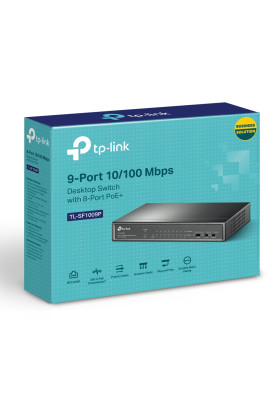 Комутатор TP-Link TL-SF1009P, 9 port 10/100M PoE Switch, 9 10/100M RJ45 ports including 4 PoE ports,