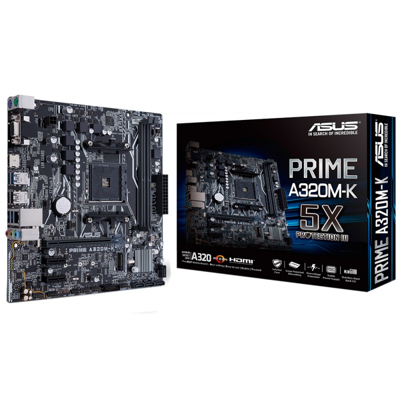 Asus PRIME A320M-K/CSM (AM4,A320, 2*DDR4, PCI-Ex16, 4SATAIII, RAID, M.2, VGA/HDMI, Glan, 6ch, mATX)