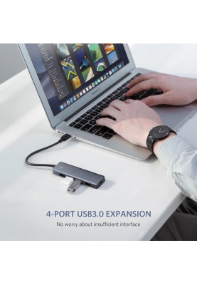 USB Hub UGREEN 4-port 15см USB 3.0 Активний, Metal Plated Shell, Ultra Slim CM219 Сірий