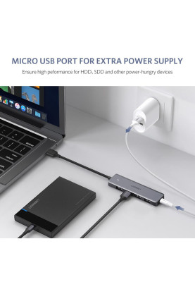USB Hub UGREEN 4-port 15см USB 3.0 Активний, Metal Plated Shell, Ultra Slim CM219 Сірий