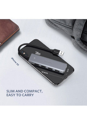 USB Hub UGREEN 4-port 15см USB 3.0 Активний, Metal Plated Shell, Ultra Slim CM219 Сірий