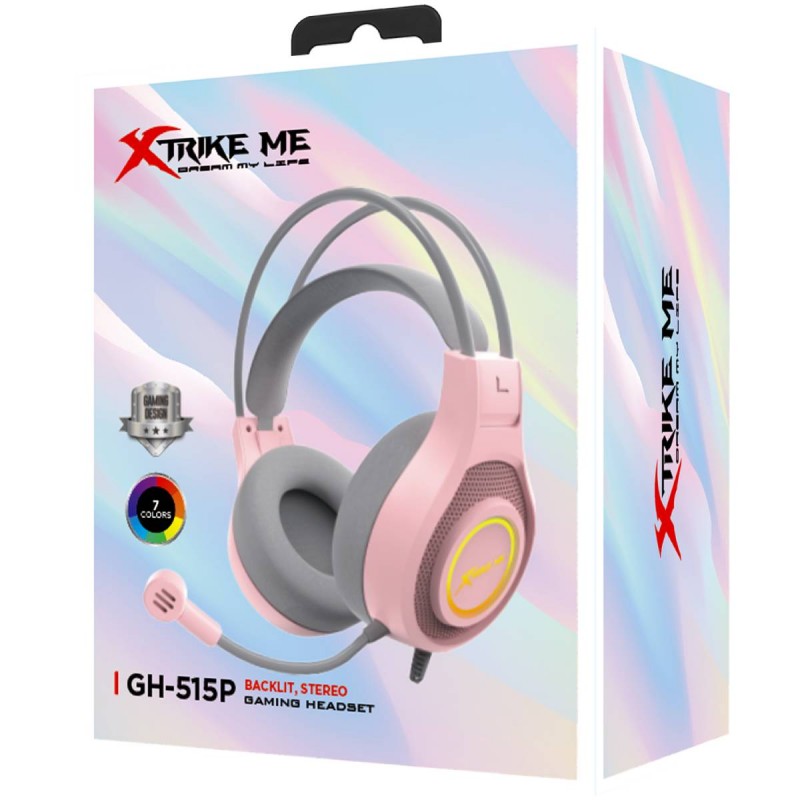 Ігрова гарнітура XTRIKE ME GH-515, USB+3.5мм, 7 режимів RGB, кабель 2м, рожева