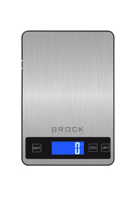 Ваги кухонні BROCK SKS 1008 електронні/ 5кг/ г; кг; мл, унція/ 2хААА/ автовимкнення/ нержавіюча стал