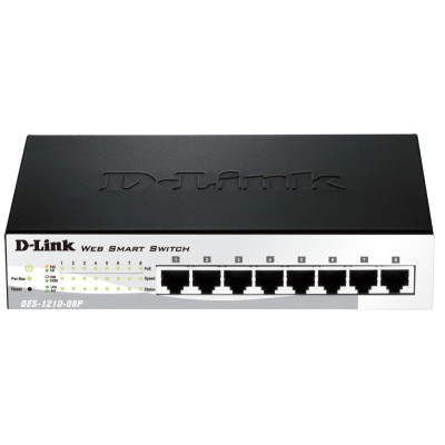 Комутатор D-Link DES-1210-08P (8 PoE ports 10/100Mbps) настроюваний WebSmart III, металевий корпус, 7.5’’