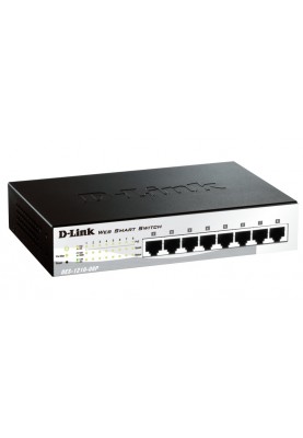 Комутатор D-Link DES-1210-08P (8 PoE ports 10/100Mbps) настроюваний WebSmart III, металевий корпус, 7.5’’
