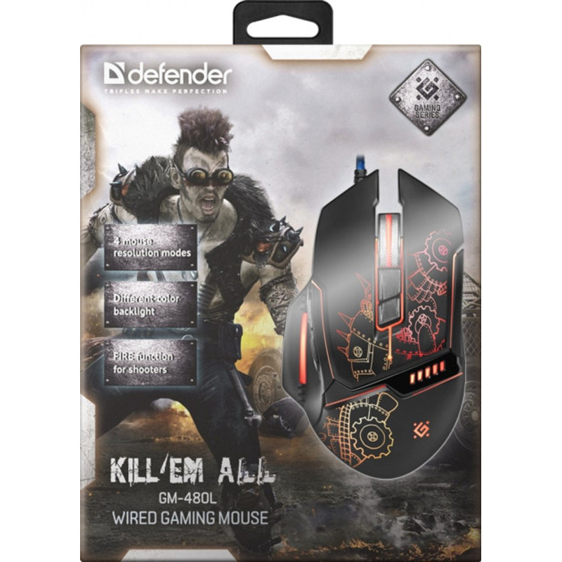 Мишка Defender Kill'em All GM-480L, ігрова, 3200dpi., 8кн.
