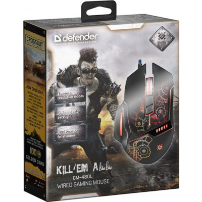Мишка Defender Kill'em All GM-480L, ігрова, 3200dpi., 8кн.