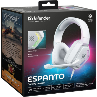 Гарнітура Defender Espanto, USB 7.1, RGB,  2м, White