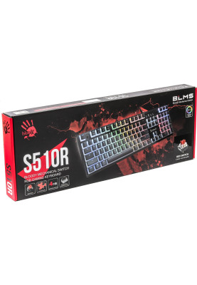 Клавіатура ігрова механічна A4Tech Bloody S510R, червоні світчі, RGB підсвічування клавіш, USB