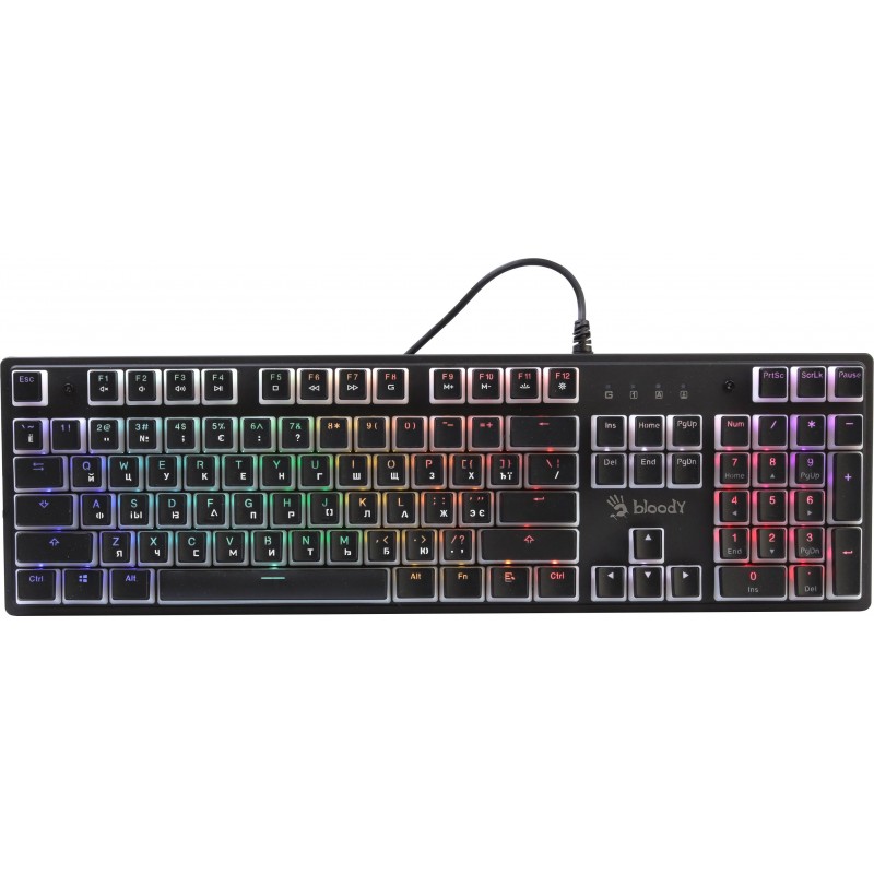 Клавіатура ігрова механічна A4Tech Bloody S510R, червоні світчі, RGB підсвічування клавіш, USB