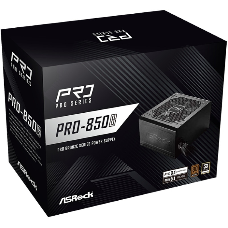 БЖ 850W ASRock PRO PRO-850B 120mm, 80+ Bronze, Retail