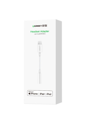 Перехідник Lightning --> 3.5 mm 10cm Headphone Jack Adapter Model US212 UGREEN Білий