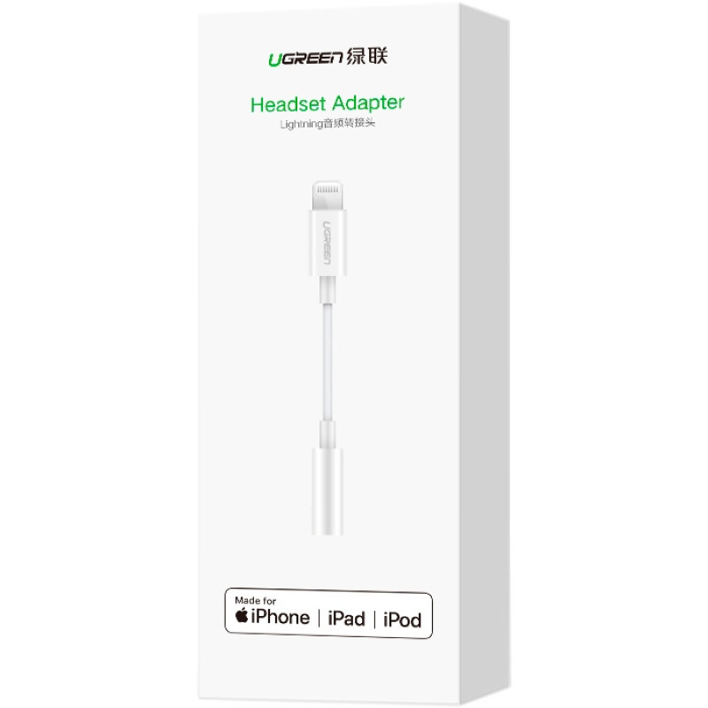 Перехідник Lightning --> 3.5 mm 10cm Headphone Jack Adapter Model US212 UGREEN Білий