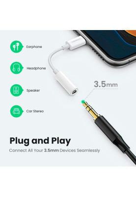 Перехідник Lightning --> 3.5 mm 10cm Headphone Jack Adapter Model US212 UGREEN Білий