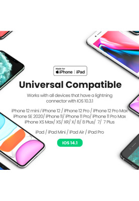 Перехідник Lightning --> 3.5 mm 10cm Headphone Jack Adapter Model US212 UGREEN Білий