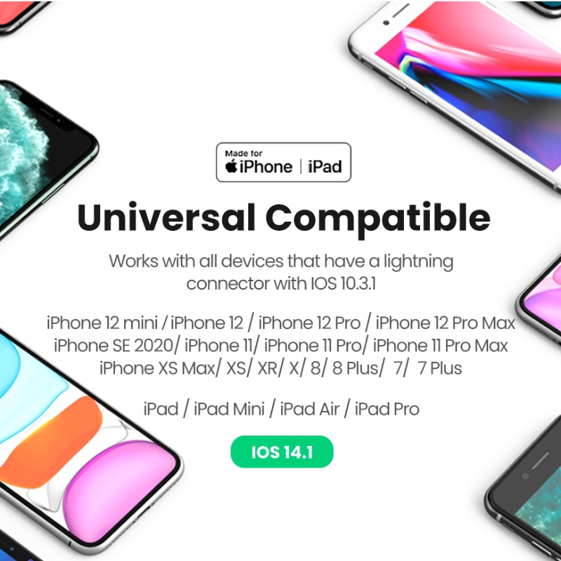 Перехідник Lightning --> 3.5 mm 10cm Headphone Jack Adapter Model US212 UGREEN Білий
