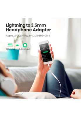 Перехідник Lightning --> 3.5 mm 10cm Headphone Jack Adapter Model US212 UGREEN Білий