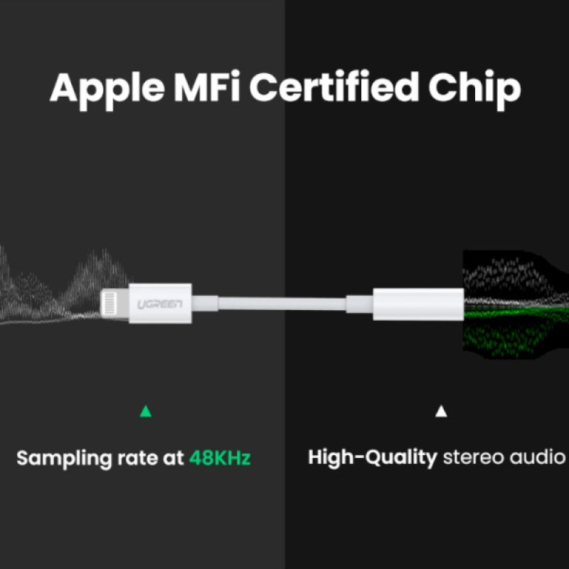 Перехідник Lightning --> 3.5 mm 10cm Headphone Jack Adapter Model US212 UGREEN Білий