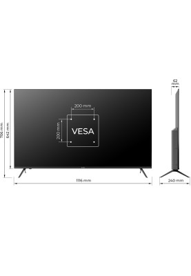 TV 50 Kivi 50U760QB UHD/DLED/T2/Android 11/2 x 12W/HDMI/Wi-Fi/VESA 200x200 M6/Black