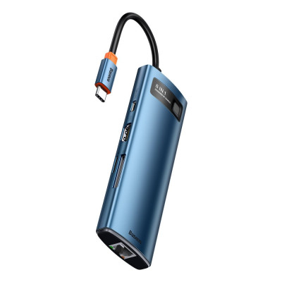 Док-станція USB3.1 Type-C -->Type C(PD)100W/HDMI 4K 30Hz/3*USB3.2/RJ45/SD+TF, 8in1 Blue Baseus