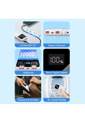 УМБ Vention 10000mAh 22.5W 3A,PD,QC 3.0, Micro-USB,USB-C,2xUSB-A,LED Display,Black