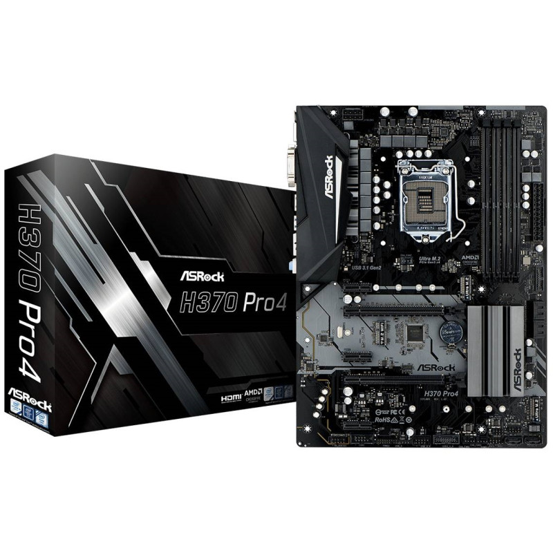 Материнська плата ASRock H370 PRO4/REF (1151/H370, 4*DDR4,2xPCIe x16, 6xSATAІІІ, RAID, GLan, 8ch, ATX)