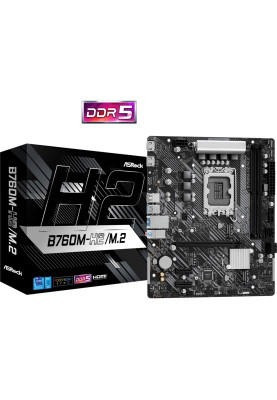 ASRock B760M-H2/M.2 (1700/B760, 2*DDR5, 1xPCIex16, 4xSATAІІІ, 2xM.2, GLan, 7.1ch, mATX)