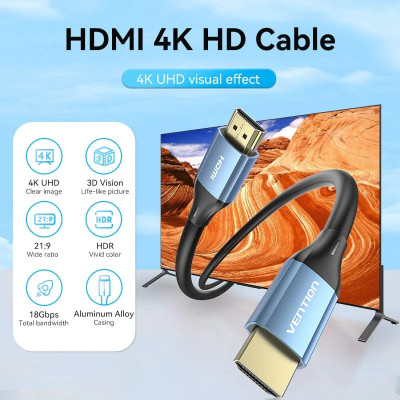 Кабель HDMI M - M, 10.0 м, V2.0, 4K 60Гц, Aluminum Alloy Blue Vention Кабель HDMI M - M, 10.0 м, V2.0, 4K 60Гц, Aluminum Alloy Blue Vention