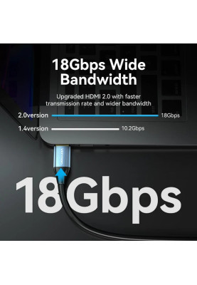 Кабель HDMI M - M,10.0 м, V2.0, 4K 60Гц, Aluminum Alloy Blue Vention