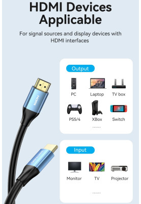Кабель HDMI M - M,10.0 м, V2.0, 4K 60Гц, Aluminum Alloy Blue Vention