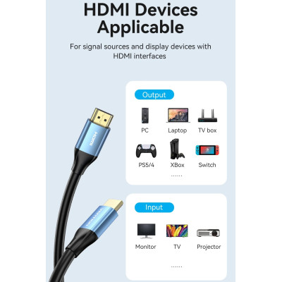 Кабель HDMI M - M, 10.0 м, V2.0, 4K 60Гц, Aluminum Alloy Blue Vention Кабель HDMI M - M, 10.0 м, V2.0, 4K 60Гц, Aluminum Alloy Blue Vention